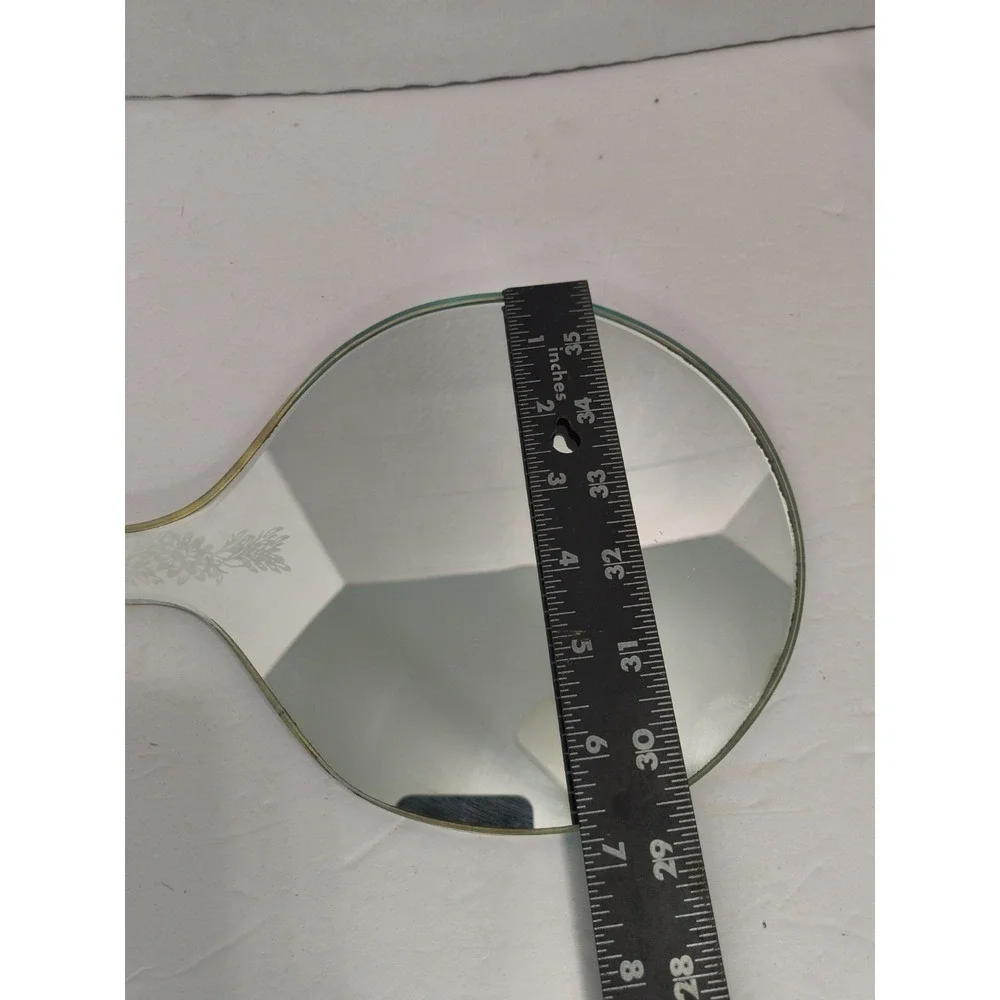 Cottagecore Art Deco Frameless Hand Mirror One Piece Huge Green Glass 1940s VTG